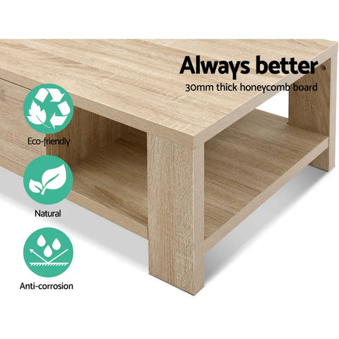 Artiss Coffee Table 1 Drawer Oak Maxi - Chez Guru