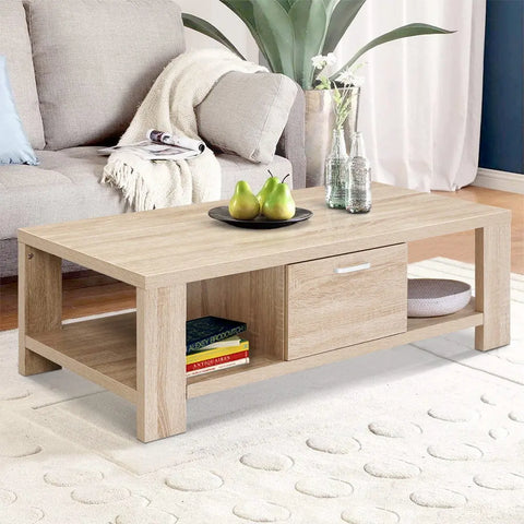 Artiss Coffee Table 1 Drawer Oak Maxi - Chez Guru
