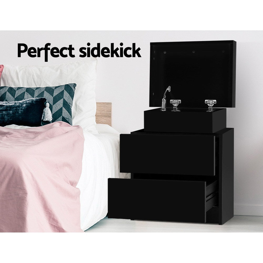 Artiss Bedside Table 2 Drawers Lift-up Storage - COLEY Black Chez Guru