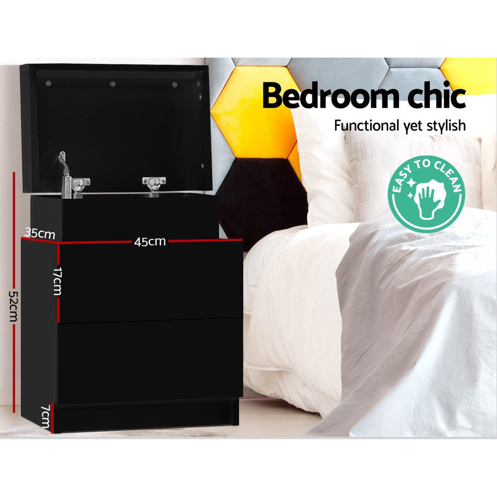 Artiss Bedside Table 2 Drawers Lift-up Storage - COLEY Black Chez Guru