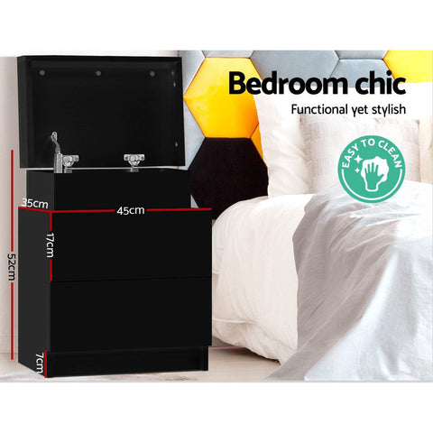 Artiss Bedside Table 2 Drawers Lift-up Storage - COLEY Black Chez Guru