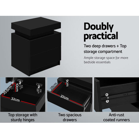 Artiss Bedside Table 2 Drawers Lift-up Storage - COLEY Black Chez Guru