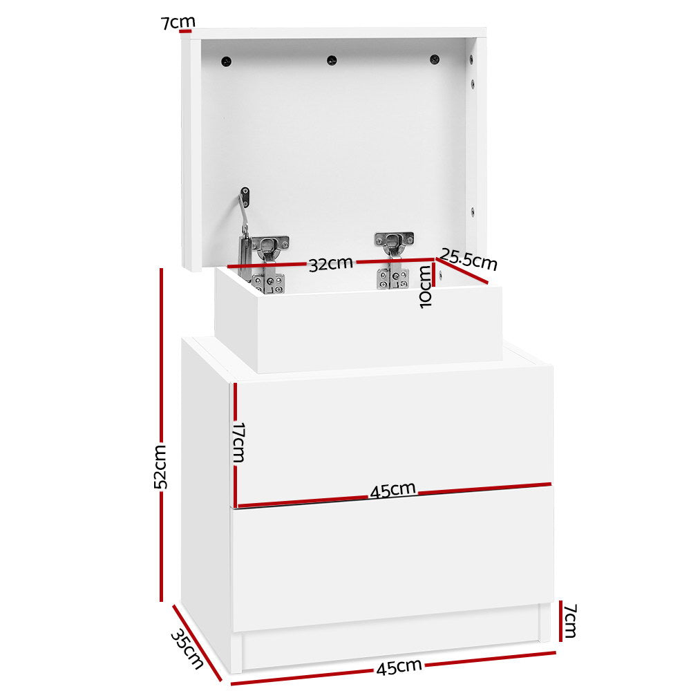 Artiss Bedside Table 2 Drawers Lift-up Storage - COLEY White Chez Guru