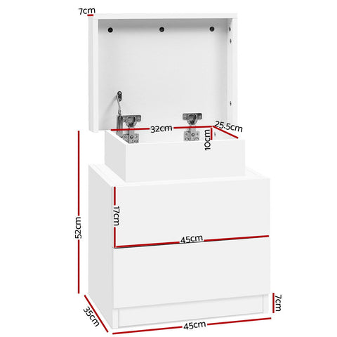 Artiss Bedside Table 2 Drawers Lift-up Storage - COLEY White Chez Guru