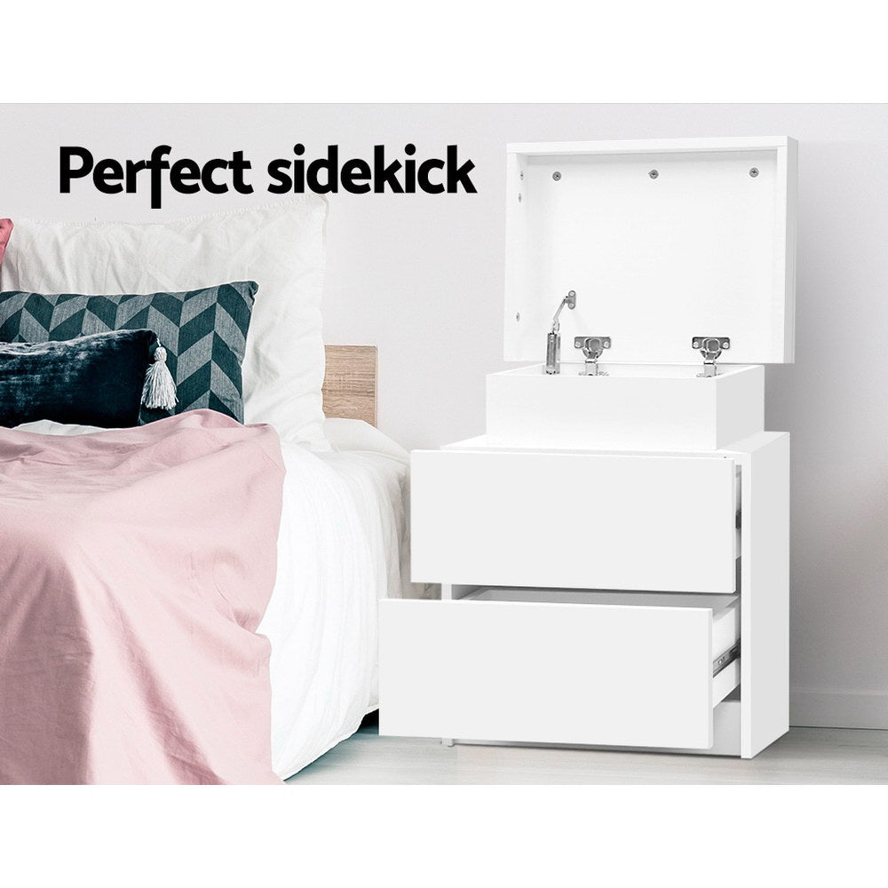 Artiss Bedside Table 2 Drawers Lift-up Storage - COLEY White Chez Guru