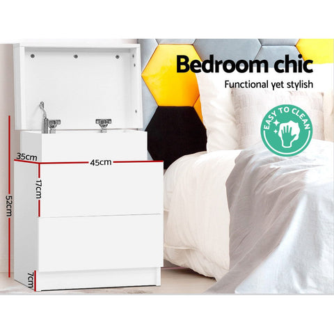 Artiss Bedside Table 2 Drawers Lift-up Storage - COLEY White Chez Guru