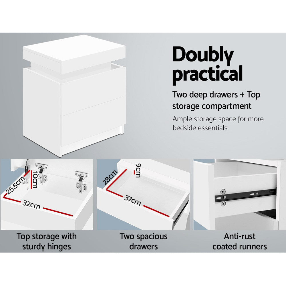 Artiss Bedside Table 2 Drawers Lift-up Storage - COLEY White Chez Guru