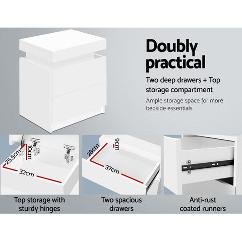 Artiss Bedside Table 2 Drawers Lift-up Storage - COLEY White Chez Guru