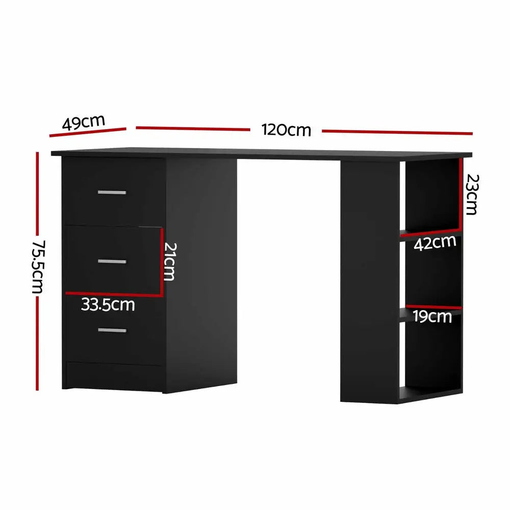 Artiss Computer Desk Drawer Shelf Cabinet Black 120CM Chez Guru