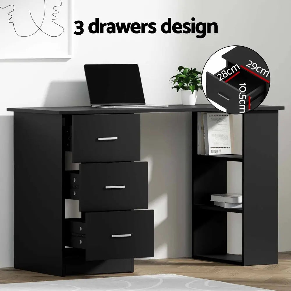 Artiss Computer Desk Drawer Shelf Cabinet Black 120CM Chez Guru