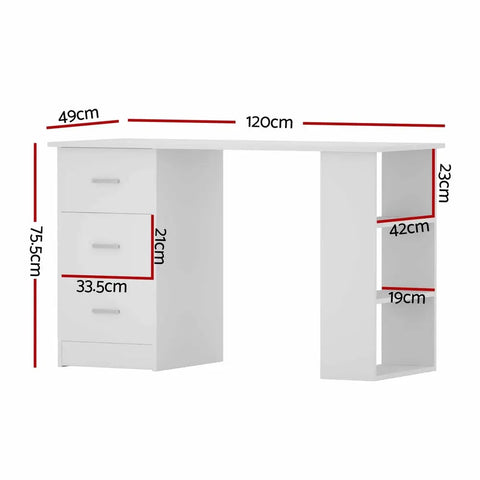 Artiss Computer Desk Drawer Shelf Cabinet White 120CM Chez Guru