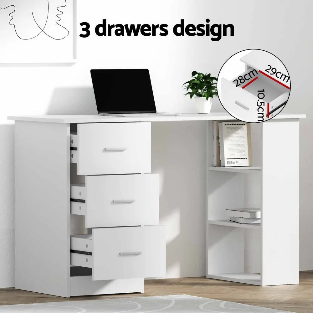 Artiss Computer Desk Drawer Shelf Cabinet White 120CM Chez Guru