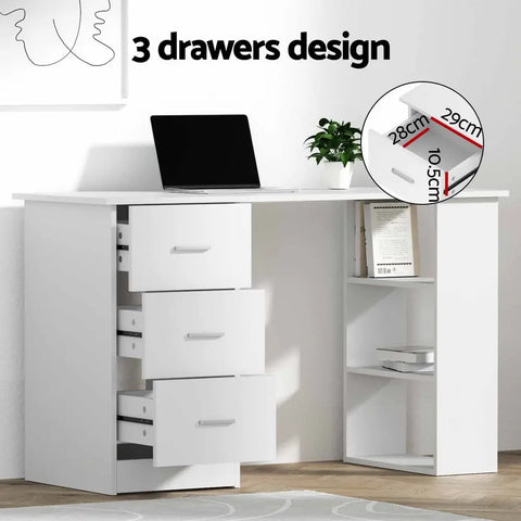 Artiss Computer Desk Drawer Shelf Cabinet White 120CM Chez Guru