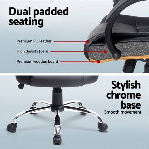 Artiss Computer Desk 120cm Executive Office Chair Set PU Leather High Back Black