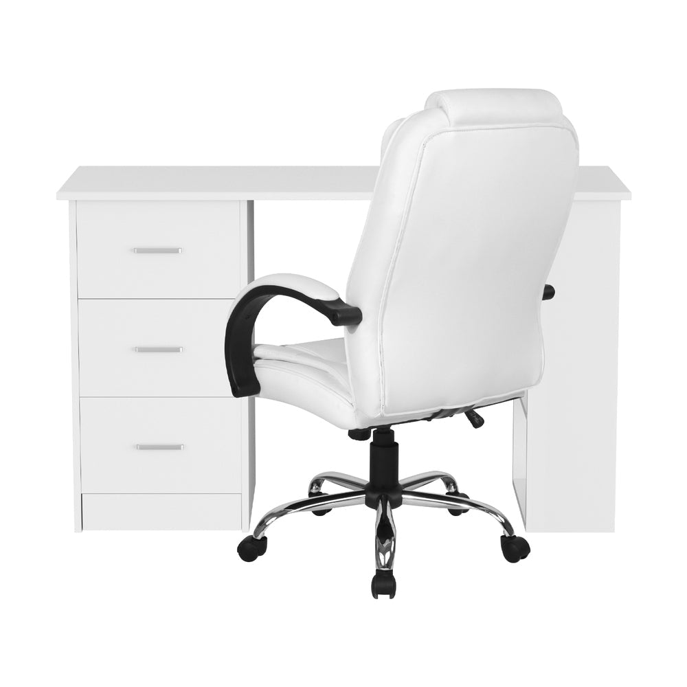 Artiss Computer Desk 120cm Executive Office Chair Set PU Leather High Back White Chez Guru