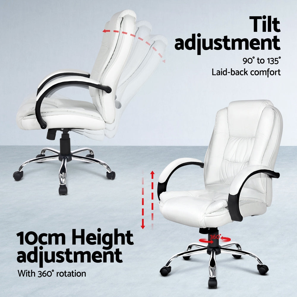 Artiss Computer Desk 120cm Executive Office Chair Set PU Leather High Back White Chez Guru
