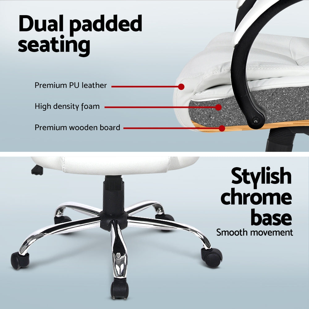 Artiss Computer Desk 120cm Executive Office Chair Set PU Leather High Back White Chez Guru