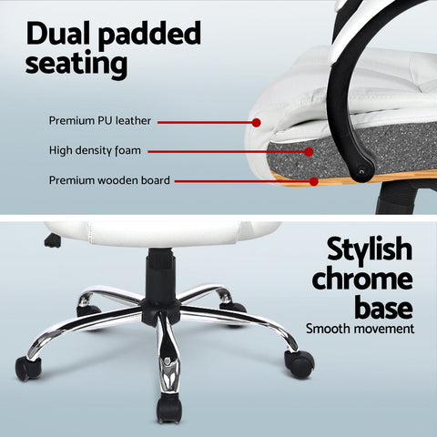 Artiss Computer Desk 120cm Executive Office Chair Set PU Leather High Back White Chez Guru