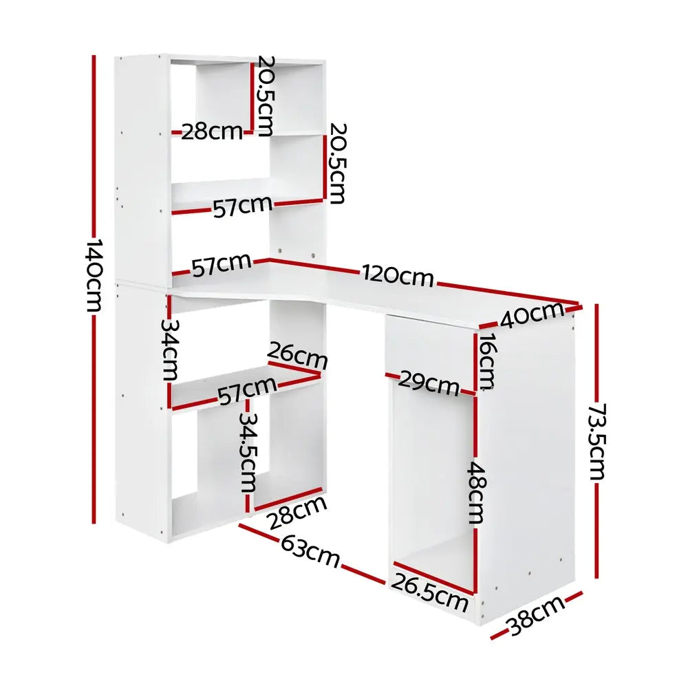 Artiss Computer Desk Bookshelf Drawer Cabinet White 120CM Chez Guru
