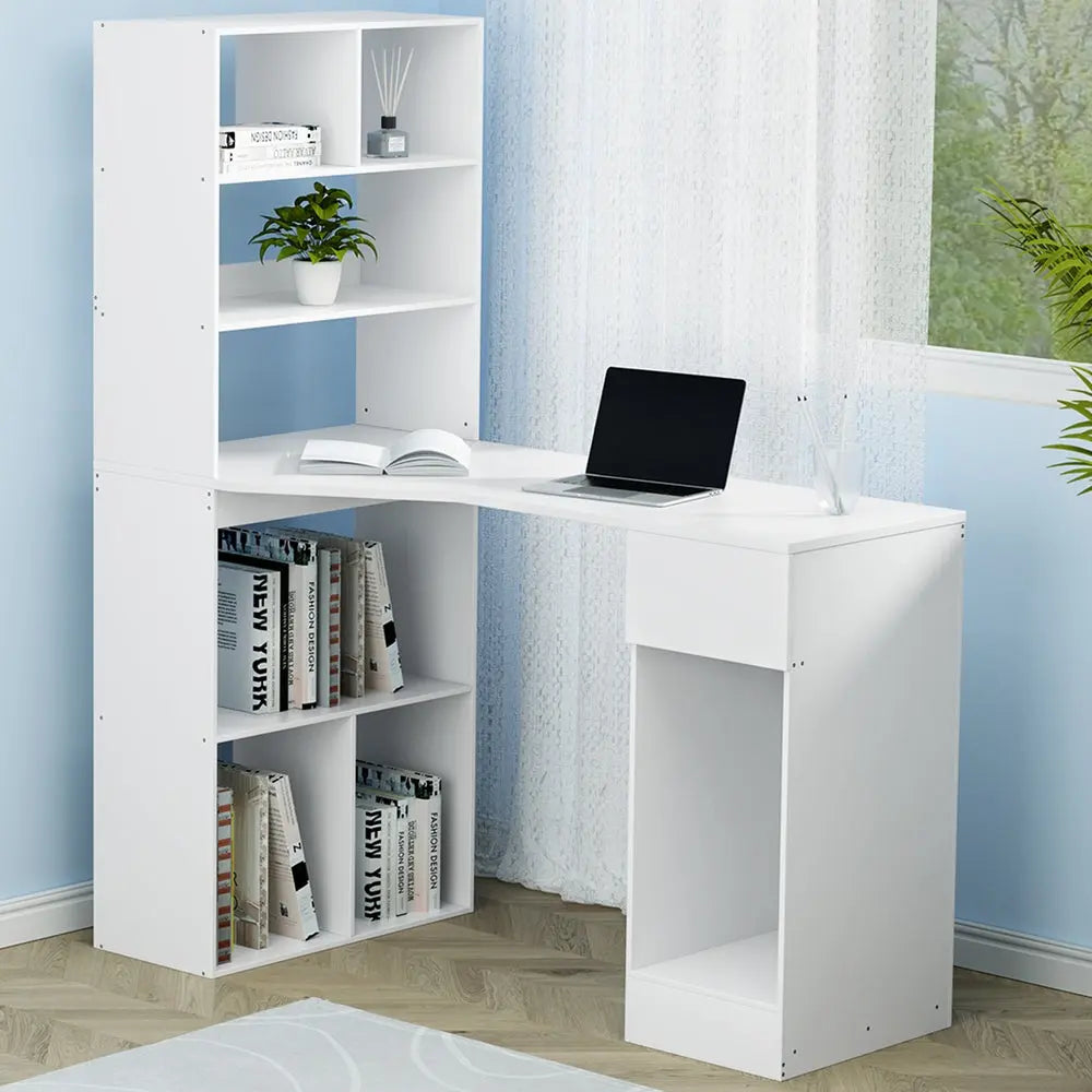 Artiss Computer Desk Bookshelf Drawer Cabinet White 120CM Chez Guru