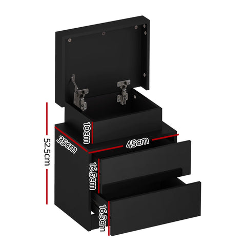 Artiss Bedside Table LED 2 Drawers Lift-up Storage - COLEY Black Chez Guru