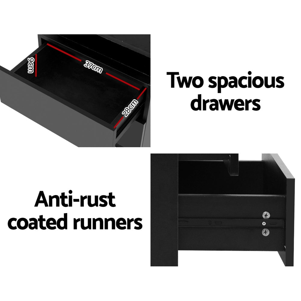 Artiss Bedside Table LED 2 Drawers Lift-up Storage - COLEY Black Chez Guru