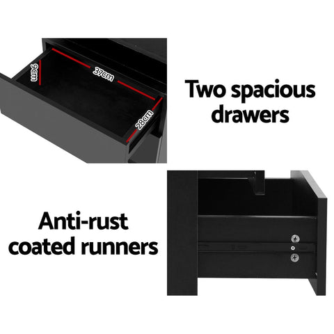 Artiss Bedside Table LED 2 Drawers Lift-up Storage - COLEY Black Chez Guru
