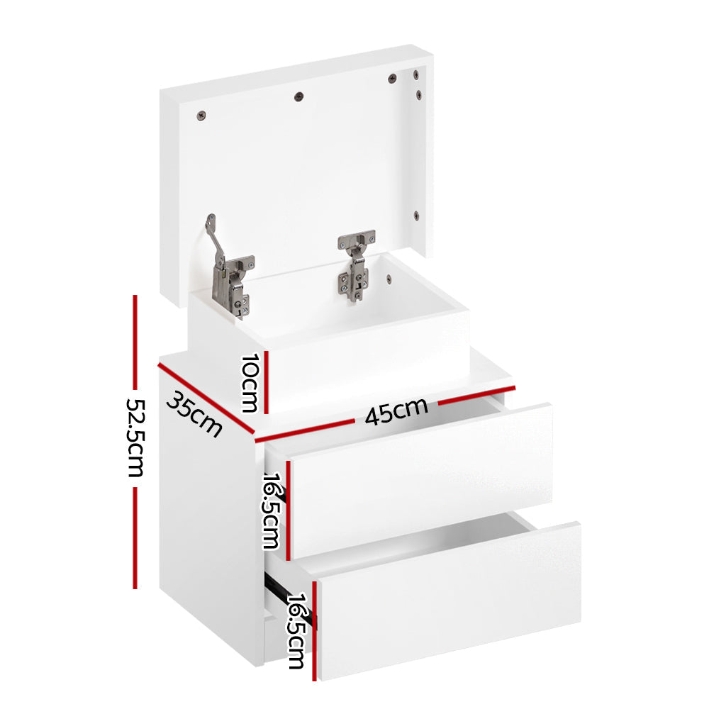 Artiss Bedside Table LED 2 Drawers Lift-up Storage - COLEY White Chez Guru