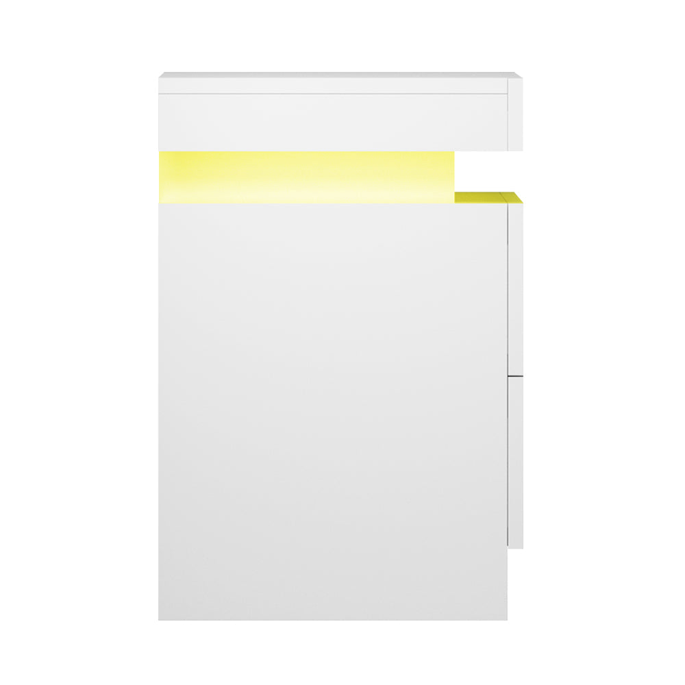 Artiss Bedside Table LED 2 Drawers Lift-up Storage - COLEY White Chez Guru