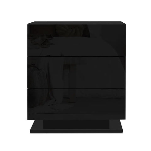 Artiss Bedside Table LED 3 Drawers - MORI Black - Chez Guru