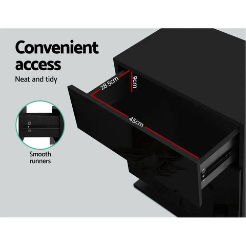 Artiss Bedside Table LED 3 Drawers - MORI Black - Chez Guru