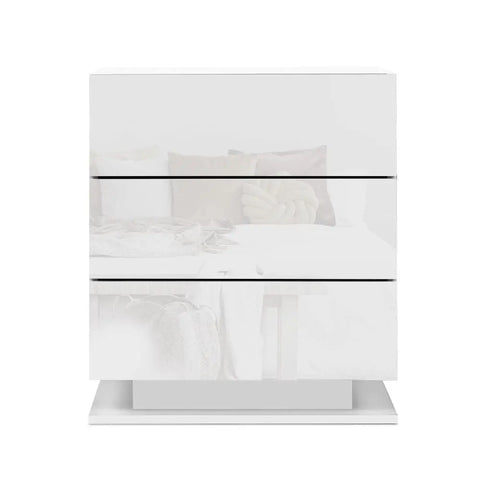 Artiss Bedside Table LED 3 Drawers - MORI White - Chez Guru