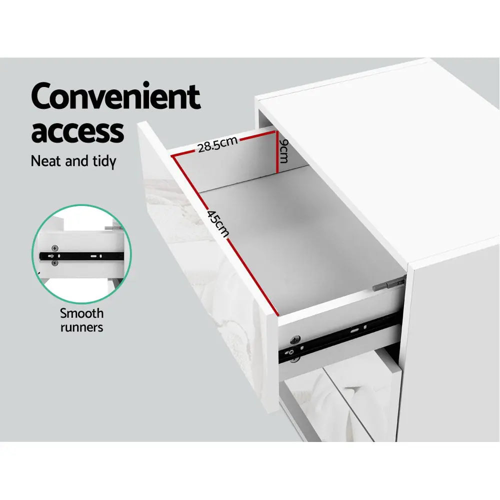 Artiss Bedside Table LED 3 Drawers - MORI White - Chez Guru