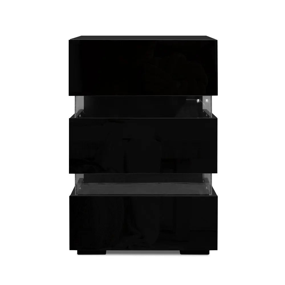 Artiss Bedside Table LED 3 Drawers - LUMI Black - Chez Guru
