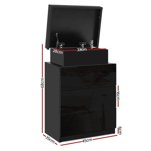 Artiss Bedside Table LED 3 Drawers - COLEY Black - Chez Guru