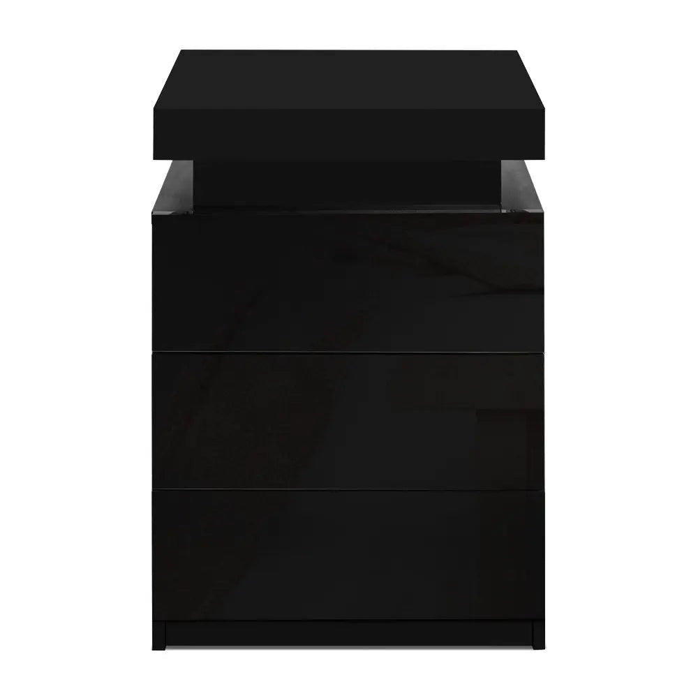 Artiss Bedside Table LED 3 Drawers - COLEY Black - Chez Guru