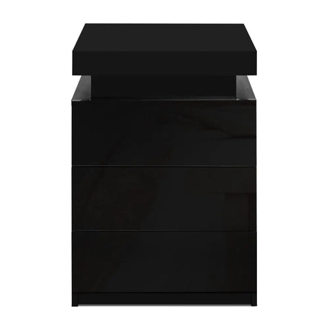 Artiss Bedside Table LED 3 Drawers - COLEY Black - Chez Guru