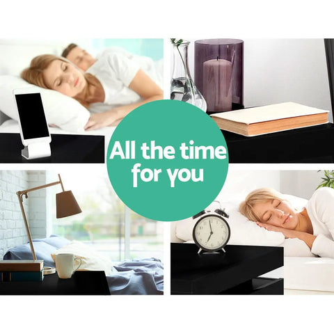 Artiss Bedside Table LED 3 Drawers - COLEY Black - Chez Guru