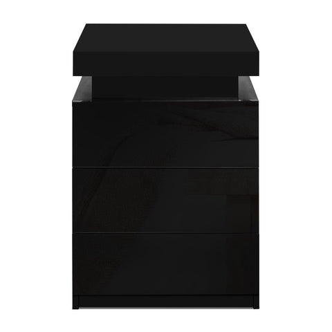 Artiss 2X Bedside Table LED 3 Drawers - COLEY Black
