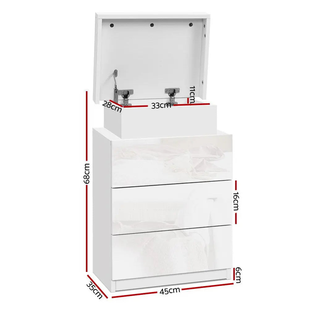 Artiss Bedside Table LED 3 Drawers - COLEY White - Chez Guru