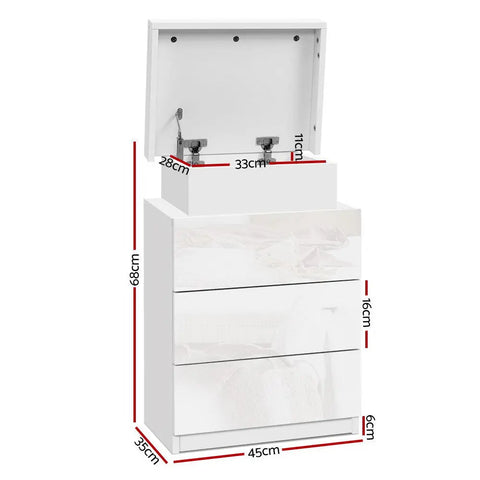 Artiss Bedside Table LED 3 Drawers - COLEY White - Chez Guru