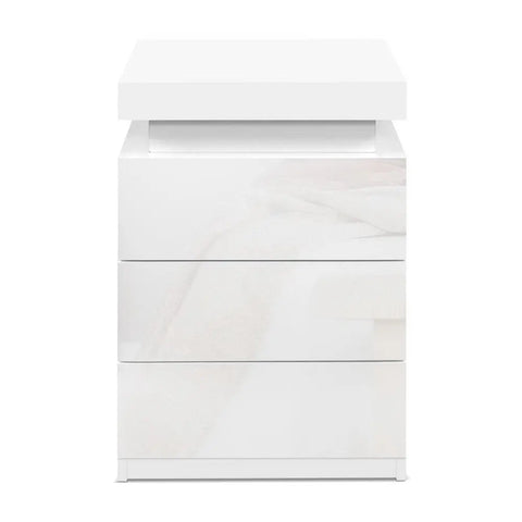 Artiss Bedside Table LED 3 Drawers - COLEY White - Chez Guru