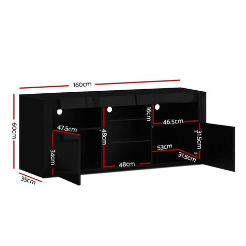 Artiss Entertainment Unit TV Cabinet LED 160cm Black Bobi Chez Guru