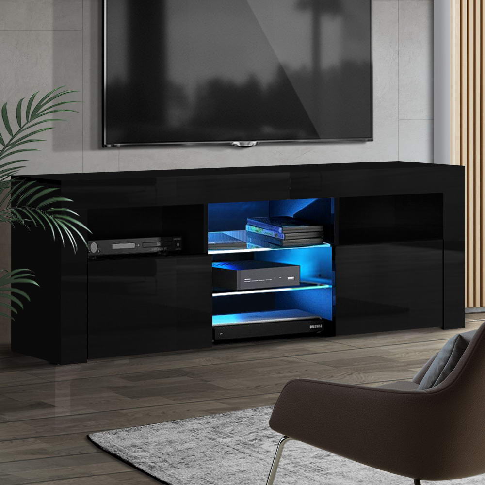 Artiss Entertainment Unit TV Cabinet LED 160cm Black Bobi Chez Guru