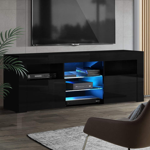 Artiss Entertainment Unit TV Cabinet LED 160cm Black Bobi Chez Guru