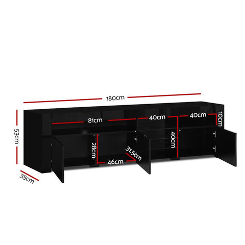 Artiss Entertainment Unit TV Cabinet LED 180cm Black Bobi Chez Guru