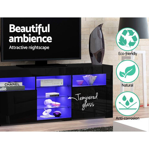 Artiss Entertainment Unit TV Cabinet LED 180cm Black Bobi Chez Guru