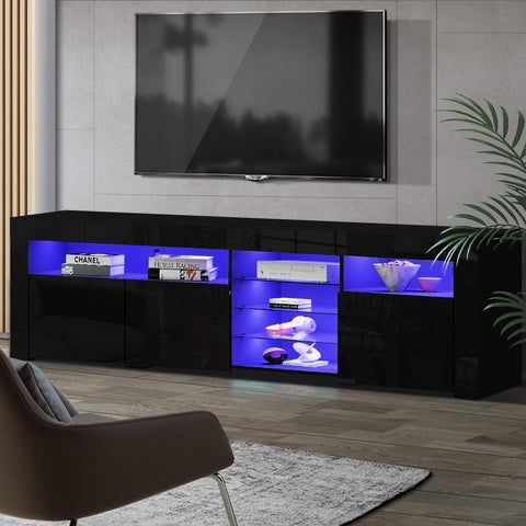 Artiss Entertainment Unit TV Cabinet LED 180cm Black Bobi Chez Guru