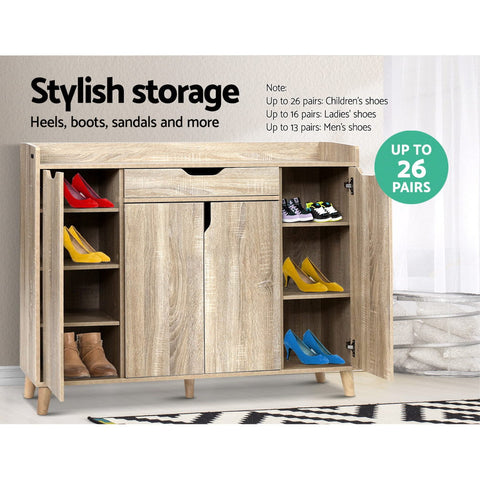 Artiss Shoe Rack Cabinet 26 Pairs Adjustable Pine Cissy Chez Guru