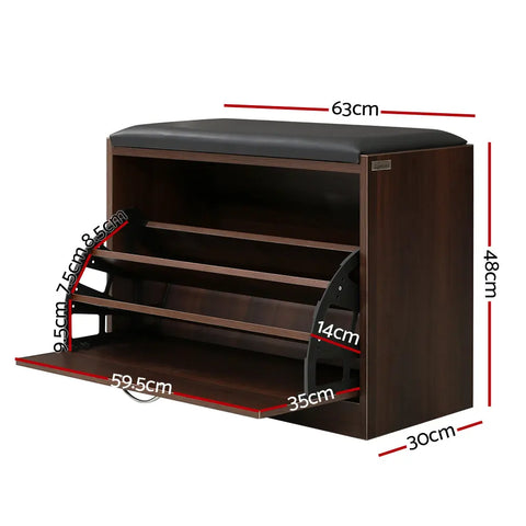 Artiss Shoe Rack Cabinet Bench15 Pairs Walnut Kyla Chez Guru